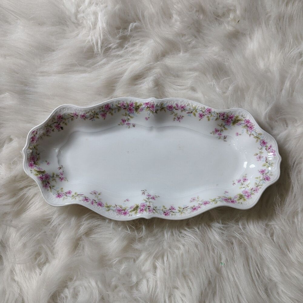 Antique Carl Tielsch Altwasser Relish Bread Dish Pink Flowers Cottagecore CT134